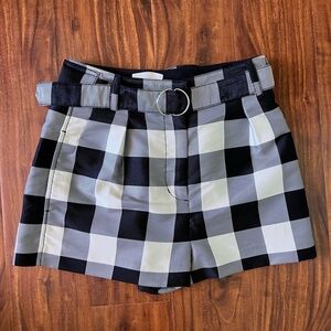 3.1 Phillip Lim Plaid Black and White Belted Women's Shorts with Pockets